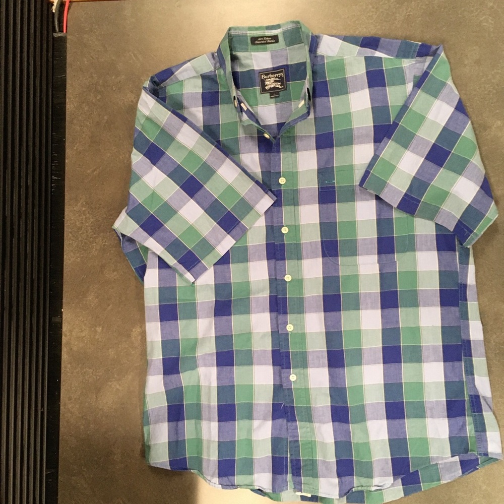 Burberry Blue and green short sleeve button up LRG